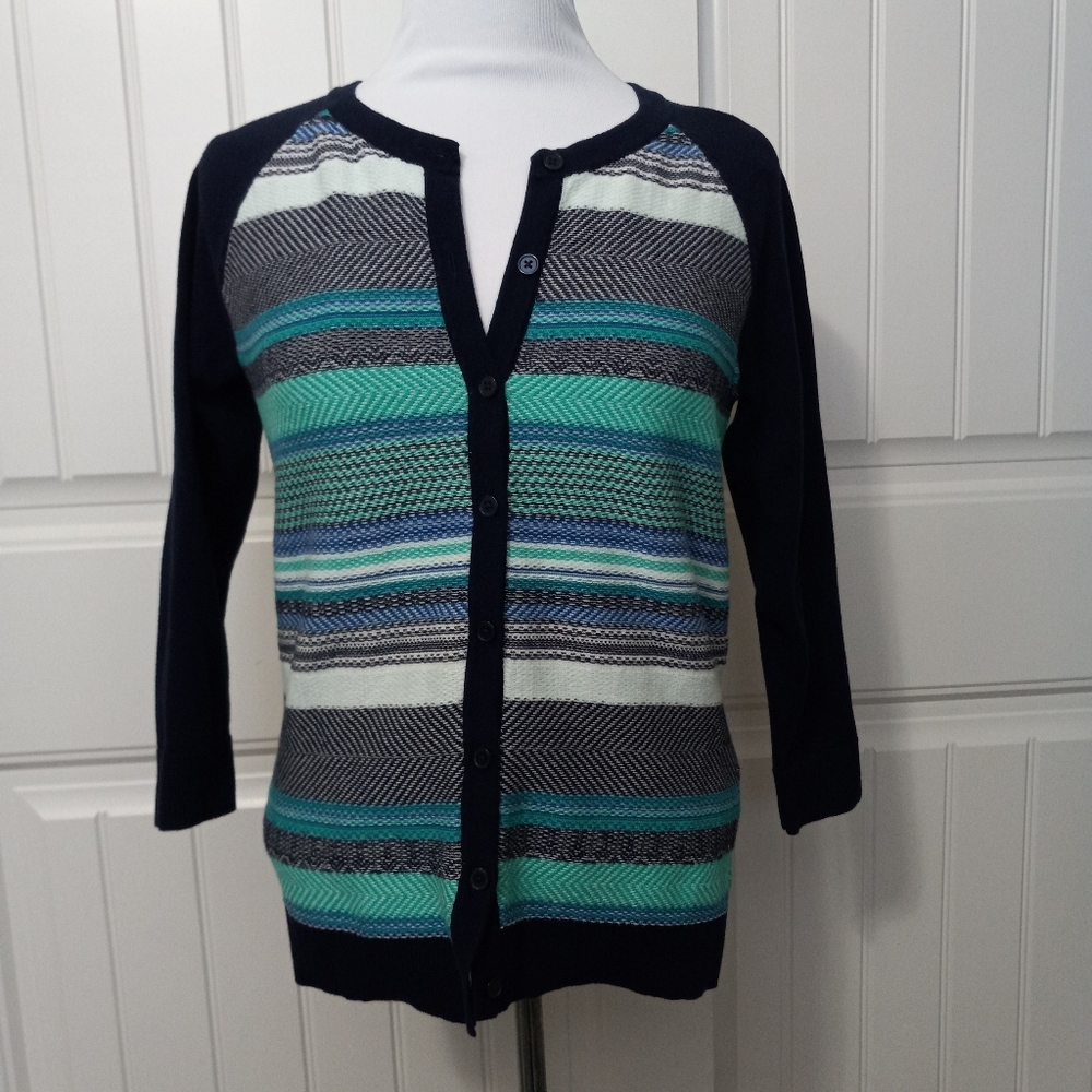 Merona Womens Size L Blue Striped 100% Cotton Butt